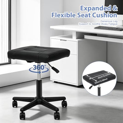 Footrest Stool Under Desk, Adjustable Height Leg Rest Ottoman, 360° Rolling Ergonomic Foot Stool with 5 Lockable Wheels for Home Office Salons, Black