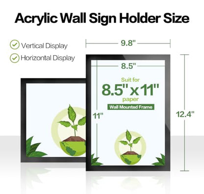 Acrylic Sign Holder 8.5 x 11 Wall Mount, Magnetic Sign Holder, Black - color: Black, size: 20 Pack 8.5" x 11"