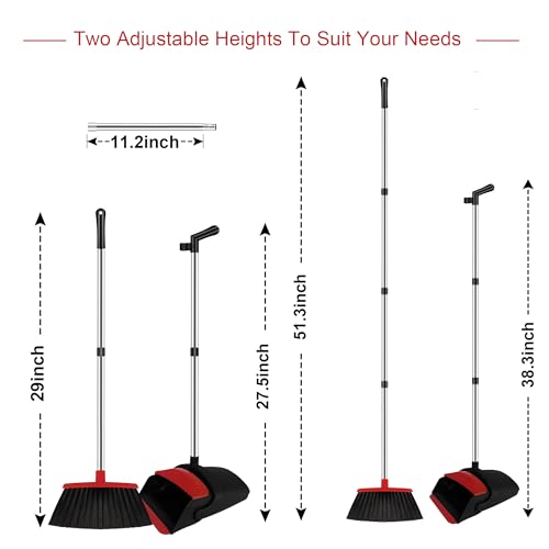 Red Broom and Dustpan Combo Set, 51" Long Handle Broom - color: Red, size: Normal