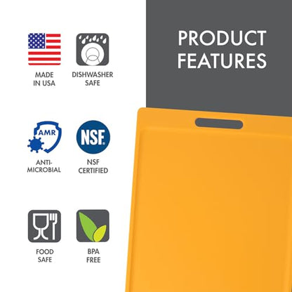 Dexas NSF Certified Polysafe Cutting Board with Handle, 11 x 14.5 Inches, Reversible Kitchen Cutting Board, Yellow - color: Yellow, size: 14.5"L x 11"W