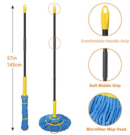 KeFanta Self-Wringing Twist Mop with 1 Extra Refill, 57" Long Handle, Blue - color: Blue (1 Handle & 2 Mop Heads)