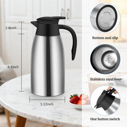 70oz Thermal Coffee Carafe Insulated Coffee Thermo,2 Pack Stainless Steel Thermo Pitcher,Double Walled Vacuum Insulation Coffee Carafes For Keeping Hot,Tea Water Hot Beverage Dispenser - color: Silver&Black