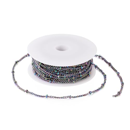 Craftdady 32 Feet Stainless Steel Link Twisted Curb Chains Multicolor Soldered Cable Cross Beaded Satellite Chains with Spool for Bracelet Necklace Earring Jewelry Making - color: Colorful, 2.5x1.5mm