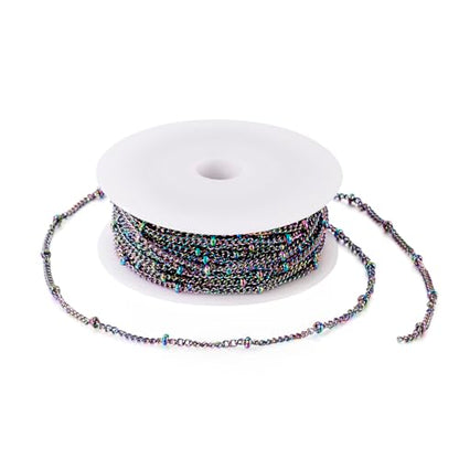 Craftdady 32 Feet Stainless Steel Link Twisted Curb Chains Multicolor Soldered Cable Cross Beaded Satellite Chains with Spool for Bracelet Necklace Earring Jewelry Making - color: Colorful, 2.5x1.5mm