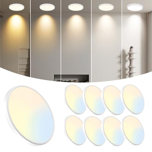 WKONCLDY 8-Pack 7.5Inch LED Ceiling Lights, 5 Colors Selectable Flush Mount Ceiling Lights, Ultra Thin LED Ceiling Lights Fixtures 0.87Inch for Dinning Room - color: White, size: 7.5in-8Pack