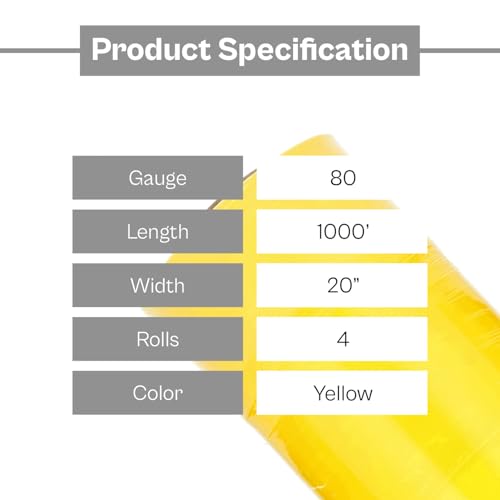 PSBM Dark Yellow Stretch Wrap with Handles 4 Rolls 20 Inch x 1000 Feet 80 Gauge, Heavy Duty Plastic Wrap Industrial Strength Shrink Film for Moving, Packing & Shipping - size: 4 Rolls, style: Yellow