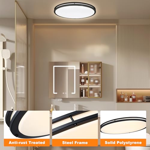 33 Inch Oval Black Ceiling Light Fixture for Living Room - 33” Black LED Flush Mount Ceiling Lamp 3000K/4000K/5000K LED Kitchen Bathroom Light 40W 2500LM - color: Black, size: 33 inch - 1 Pack