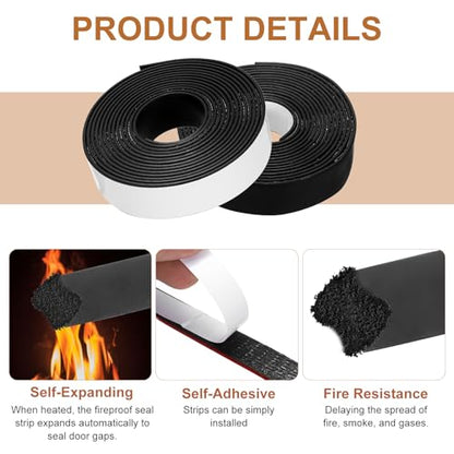 Smoke Fire Seal Strip 9.8Ft 25mm/0.98" Wx 2mm/0.08" T Black - color: Black, size: 9.8FT x 25mm / 0.98" W x 2mm / 0.08" T
