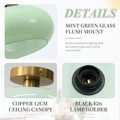 Mid Century Ceiling Light Fixture - Milk Glass Shade, Gold Modern Flush Mount Lamp for Hallway, Dining Room, Kitchen - color: Flush-Milk Green