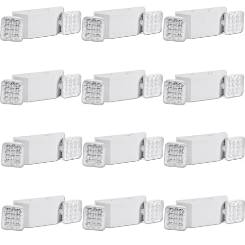 Led Emergency Lights Fixture 12 Pack, LED Emergency Light for Home Power Failure, Commercial LED Emergency Light with Battery Backup, Adjustable 2 Head Emergency Exit Lights, Hardwired - color: 12 Pack