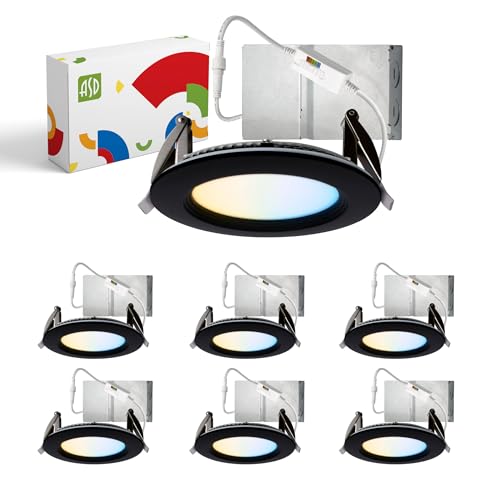 ASD Recessed Lighting 4 Inch, Round Commercial LED Downlight, Mini Panel Baffle Trim, 12W 120-277V, 5 CCT 2700K-5000K, Dimmable LED Ceiling Light Fixture, Black, ETL, 6 Pack - color: 6 Pack, size: 4 Inch Black