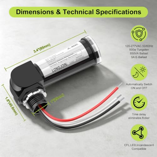 Dusk to Dawn Sensor, Photoelectric Switch, Photo Cell Sensor 110V/120V/220V/240V Input, UL Listed, IP65 Water-Resistant, Photocell for Outdoor Light, 1 Pack
