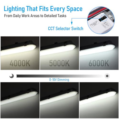 LEONLITE 3CCT 4FT LED Vapor Tight Light, 90-Min Emergency Battery Backup