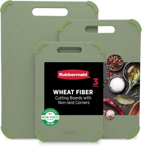 Rubbermaid 3pc Reversible Wheat Fiber Cutting Board Set | BPA Free Non Toxic Cutting Boards for Kitchen – Dishwasher Safe, Non-Slip Corners & Lightweight | For Meat, Veggies & Fruits - color: Pastel Green
