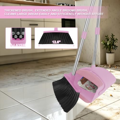 Pink Broom and Dustpan Combo Set, 51" Long Handle Broom with Mini Set - color: Pink, size: Normal