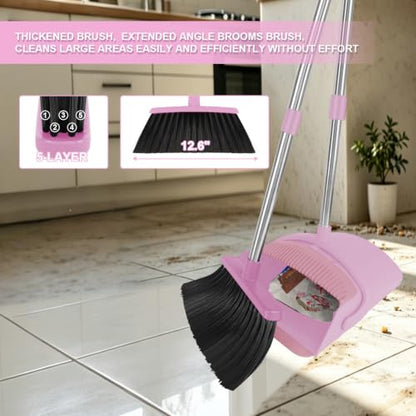 Pink Broom and Dustpan Combo Set, 51" Long Handle Broom with Mini Set - color: Pink, size: Normal