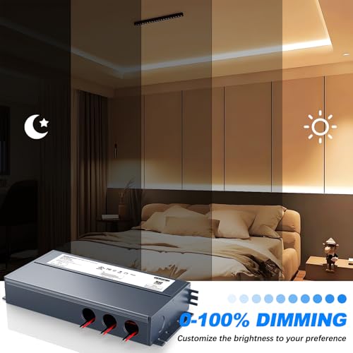 180W 12V Dimmable LED Driver, Triac/ELV/MLV AC to DC Power Supply for LED Light, Halogen Bulb, LED Transformer Compatible with Lutron & Dimmer, for Indoor/Outdoor Use - size: 180W 12V Built in Junction Box