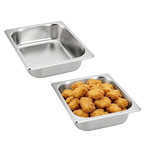 2 Pack Half Size Hotel Pans, 2.5 Inch Deep Stainless Steel Steam Table Serving Pans, Anti-Jam Design for Home, Parties, Restaurants, Hotels, Buffets