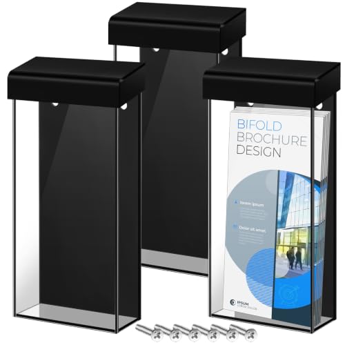 Remerry 3 Pcs 4 x 9 Inch Acrylic Outdoor Brochure Holder with Lids, Black - color: Black