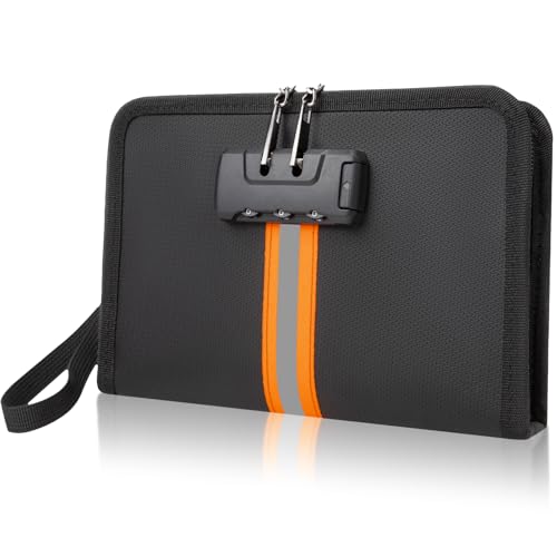 Fireproof Money Bag,Money Bag with Lock and Zipper,Safe Fireproof Waterproof,Suitable for Cash, Mobile Phones, Keys, Credit Cards - size: 8*1.1*5 inches