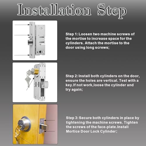 2Pcs Brass Mortise Cylinder Locks with 2 SC1 Keyway Keys - size: 1-1/8 inch Door Cylinder Locks