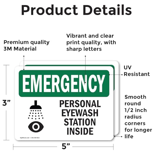 (2 Pack) Personal Eyewash Station Inside With Symbol OSHA Emergency Sign 5 Inch X 3.5 Inch Vinyl Label Decal Sticker Weather Resistant, UV Protected for Workplace, Construction Site, Made in the USA