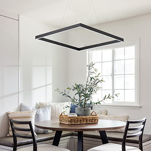 Modern Square Chandelier, Square Ceiling Pendant Light Fixture,Black - size: 1-Light 23.6"