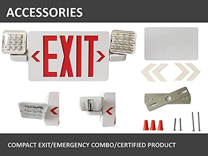 LED Red Emergency Light Combo Exit Sign with Battery Backup, Two LED Adjustable Lamp, AC/DC Input, 120V/277V Dual Optional Voltage, Fire Resistant, UL Certified GC4 for Home Hotels Offices