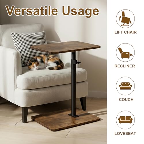 YUHFERA Adjustable C-Shaped Sofa Side Table, Large, Rustic Brown - color: Rich, size: Enlarged