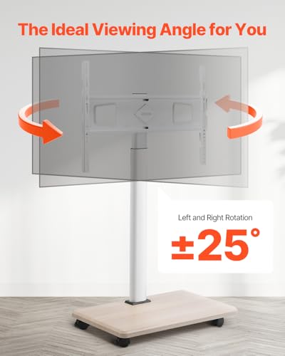 VEVOR Rolling TV Stand, Mobile TV Cart for 32-70 Inch Screens, 25° Left-Right Rotation and Height Adjustable TV Mount on Wheels, Holds up to 99 lbs for Corner, Bedroom, Outdoor, Max VESA 600x400mm - style: without Trays