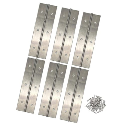6-Inch 6-Pack Silver Heavy Duty Stainless Steel Piano Hinge, Long Hinge， - size: 6inch(Silver)6Pcs