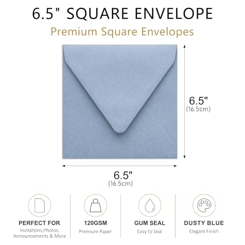 PONATIA 50 PCS/Pack Square Envelopes, Euro Flap Dusty Blue Envelopes - color: Dusty Blue
