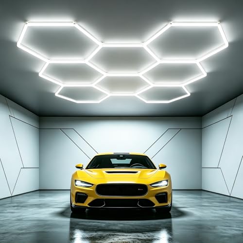 Bevenus Hexagon LED Garage Light, 6500K Super Bright Honeycomb Ceiling Light, Easy Install DIY Hex Lights for Workshop Basement Barbershop Home Gym Car Detailing Shop (8 Grids) - size: 8 Grids