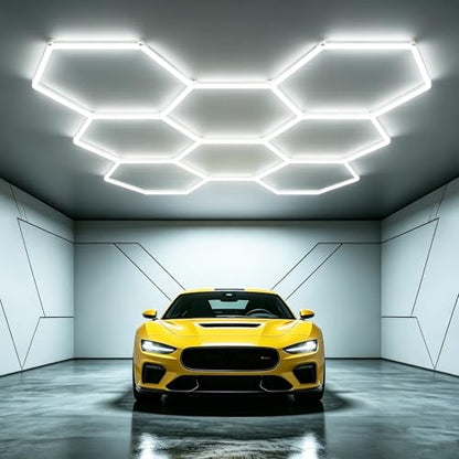 Bevenus Hexagon LED Garage Light, 6500K Super Bright Honeycomb Ceiling Light, Easy Install DIY Hex Lights for Workshop Basement Barbershop Home Gym Car Detailing Shop (8 Grids) - size: 8 Grids