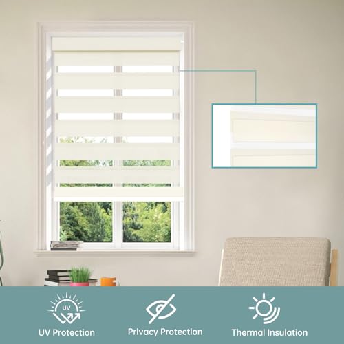 No Drill No Tools Cordless Zebra Blinds for Windows, Day & Night Dual Sheer Roller Shades,Easy Installation,Free-Stop Lift System, Light Filtering Privacy Blinds for Home,Custom Size,White - color: Light Beige Yellow, size: No Drill Installation-Custom Si