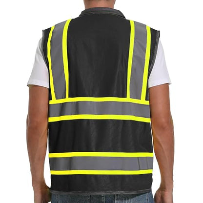ArcRidge Reflective Safety Vest for Men and Women - High Visibility Construction Vest - Dual Tone Reflective Strips - color: Black, size: Large