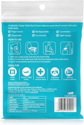 PeeBuddy Disposable Paper Toilet Seat Covers (Pack Of 40) | No Direct Contact with Unhygieneic Seats| Easy To Dispose| Nature Friendly| Must Have For Women - size: 40 Seat Covers