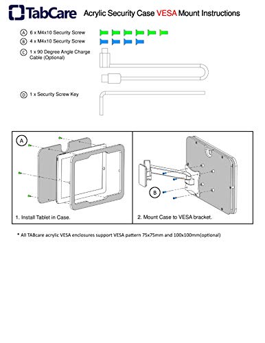 Anti-Theft Acrylic VESA Enclosure for Apple iPad 2/3/4 9.7" with Free Wall Mount Kit & 90-Degree Angle Charge Cable (iPad 2/3/4 9.7", Clear) - color: Clear, size: iPad 2/3/4 9.7"
