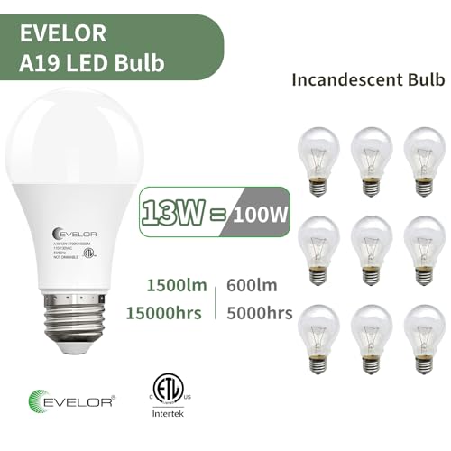evelor A19 LED Light Bulbs,100 Watt Equivalent,2700K Soft White,4-Packs - color: Soft White 2700k, size: 4 Pcs