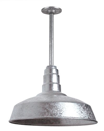 12" Stem Barn Light Pendant 16" Dome | Garage Workshop Ceiling | Galvanized - color: Galvanized, size: 12" Stem