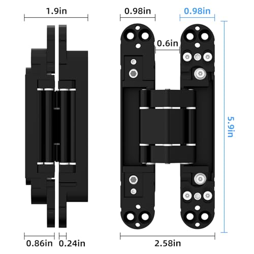 Hidden Door Hinge 2 Pack 6 inch 3 Way Adjustable 180° Black Concealed Hinge - color: Black, size: 6 Inch