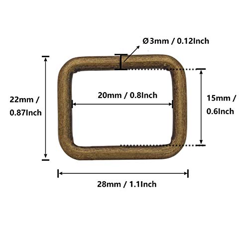 BIKICOCO Metal Rectangle Ring Buckles Square Strap Webbing Belt Rings for Bag Purse Non Welded 3/4 x 5/8 Inch - color: Bronze X 50 Pcs