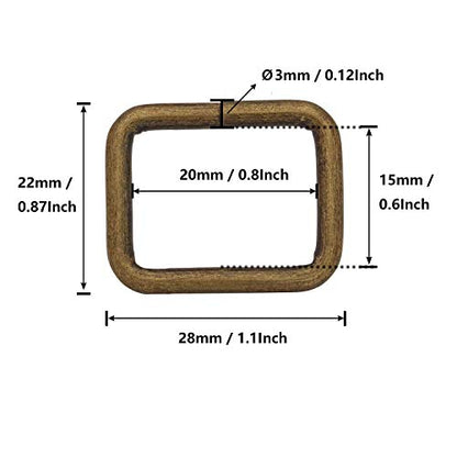 BIKICOCO Metal Rectangle Ring Buckles Square Strap Webbing Belt Rings for Bag Purse Non Welded 3/4 x 5/8 Inch - color: Bronze X 50 Pcs