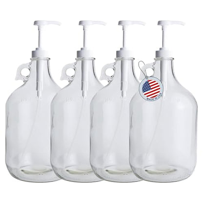 Glass Laundry Detergent Dispenser 4-Pack with Pumps | 1 Gallon Glass Jug - size: 1 Gallon - 4 Pack