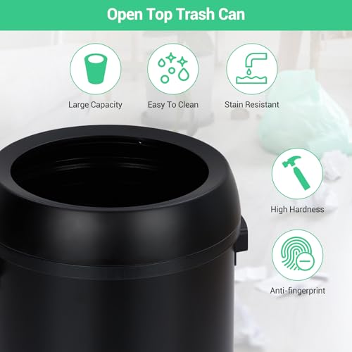 17 Gallon/65 Liter Round Open Top Trash Can, Commercial Grade Heavy Gauge Trash Bin, Stainless Steel Garbage Can, Perfect for Kitchen, Office, School, Restaurant, Matte Black - color: Black Open Top