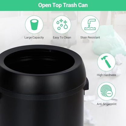 17 Gallon/65 Liter Round Open Top Trash Can, Commercial Grade Heavy Gauge Trash Bin, Stainless Steel Garbage Can, Perfect for Kitchen, Office, School, Restaurant, Matte Black - color: Black Open Top