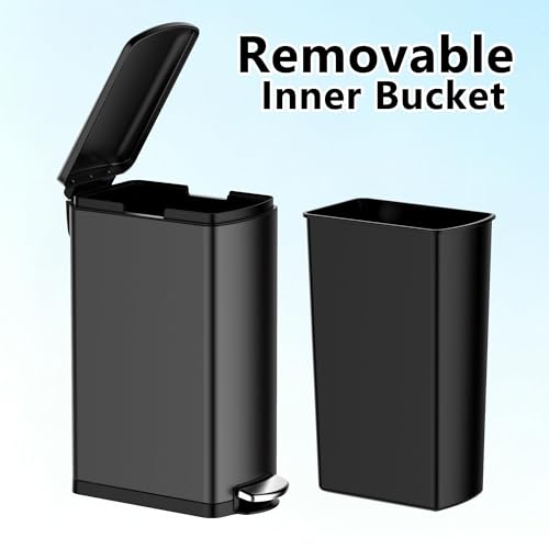 8 gal Slim Stainless Steel Trash Can Soft-Close Lid Removable Bucket, Black - color: Black