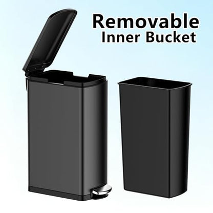 8 gal Slim Stainless Steel Trash Can Soft-Close Lid Removable Bucket, Black - color: Black