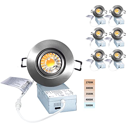 POPANU 3 Inch Gimbal LED Recessed Light 6 Pack,Adjustable Downlight, Nickel - color: Brushed Nickel, size: 3 Inch