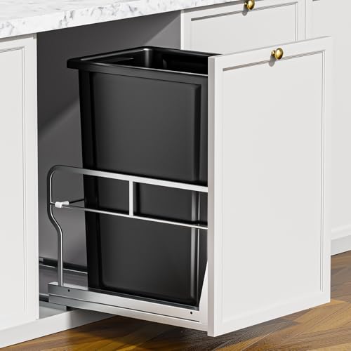 Insputer 8 Gal Pull Out Trash Can Under Cabinet with Soft-Close Slides - color: Silver, size: Single-8Gal